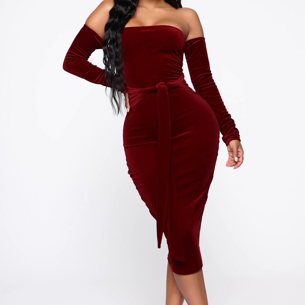Burgundy Velvet Midi Dress